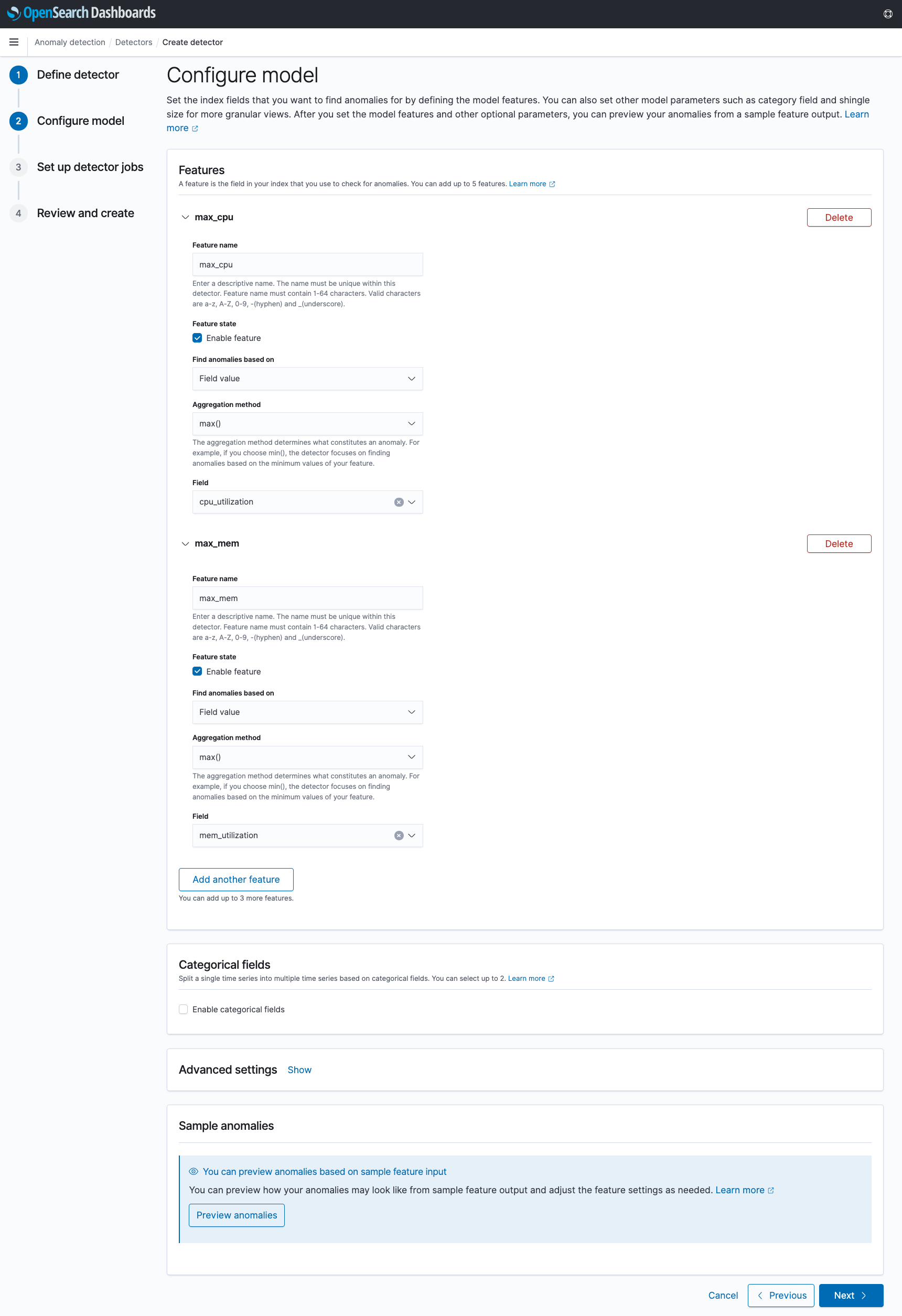 Configure model